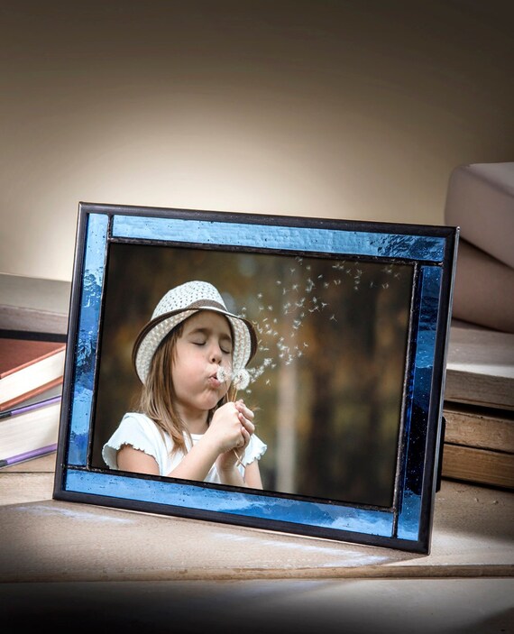Blue Glass Picture Frame 5x7 Easel Back Frame Horizontal or Etsy