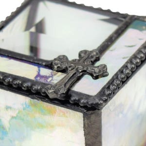 Rosary Box Jewelry Box Religious Gift First Communion Baptism Confirmation Catholic Christian Cross Clear Stained Glass Trinket Box 349 image 2