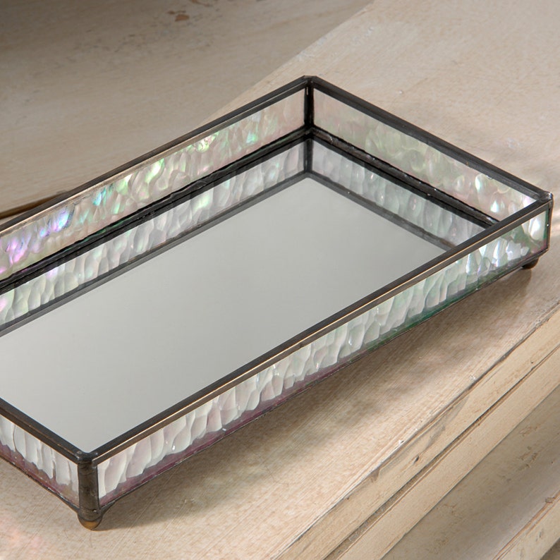 Small Glass Tray Mirrored Vanity Organizer Jewelry Display Etsy