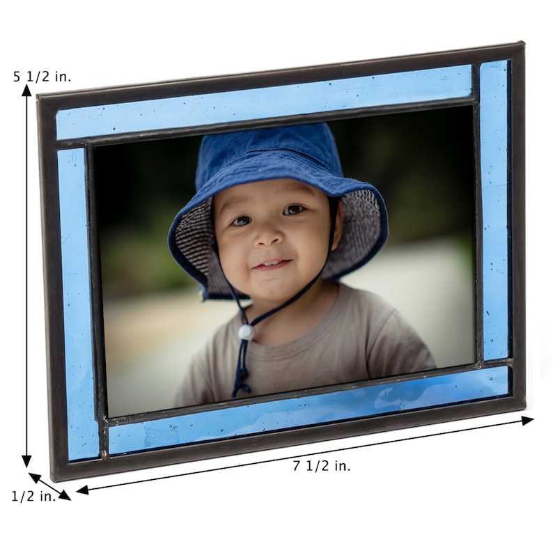 Blue Picture Frame 5x7 or 4x6 Stained Glass Photo Frame Easel Back Tabletop Frame Boy's Room Home Decor Gift for Dad Pic 324 Series image 4