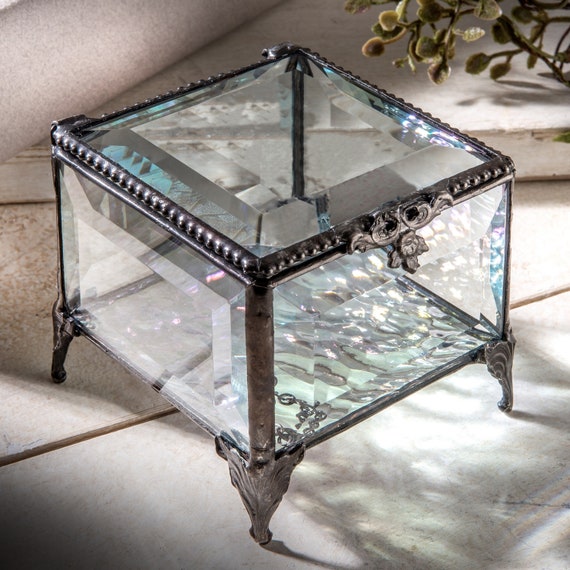 Caja de cristal para joyería, caja de cristal biselado, tocador, tocador,  almacenamiento decorativo, recuerdo, regalo para mujer, caja 326 -   México