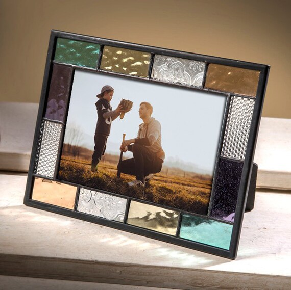 4x6 Picture Frame Stained Glass Multi Colored Easel Back Photo Purple Blue Clear Amber Green Colorful Home Decor Pic 386 46hv