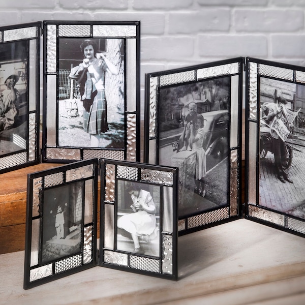 Multiple Picture Frame Double Hinged Frames for 2.5 x 3.5, 4x6 and 5x7 Stained Glass by J Devlin Pic 460 Series