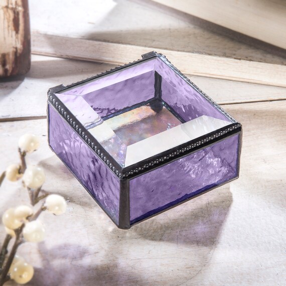 Glass Box Purple Jewelry Decorative Keepsake Gift For Her Glass Box Purple Jewelry Decorative, Glass Vanity Jewelry Box