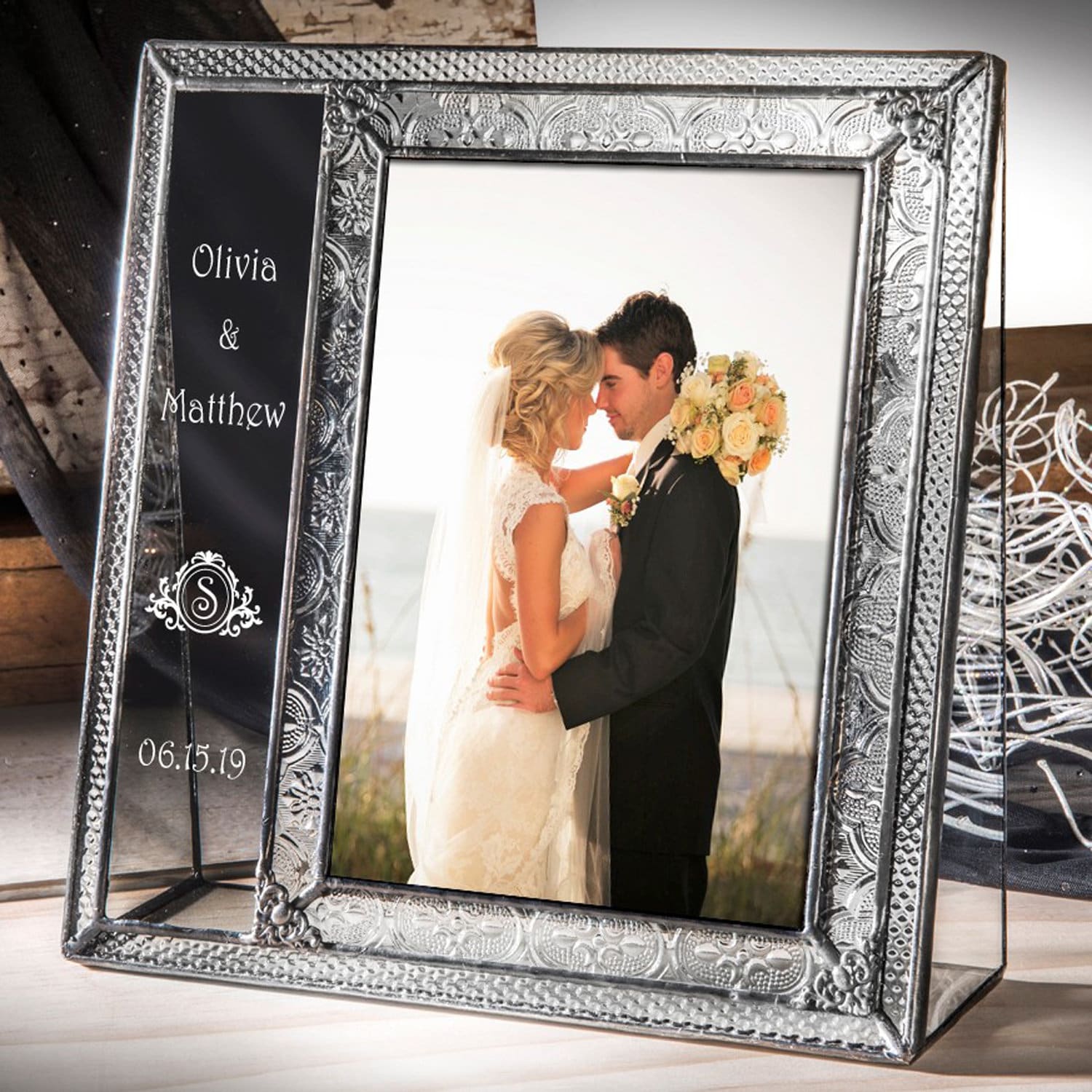 J Devlin Glass Art Wedding Picture Frame Personalized Gift Engraved Glass Keepsake Newly Wed Couple J Devlin Pic 393-57V EP632