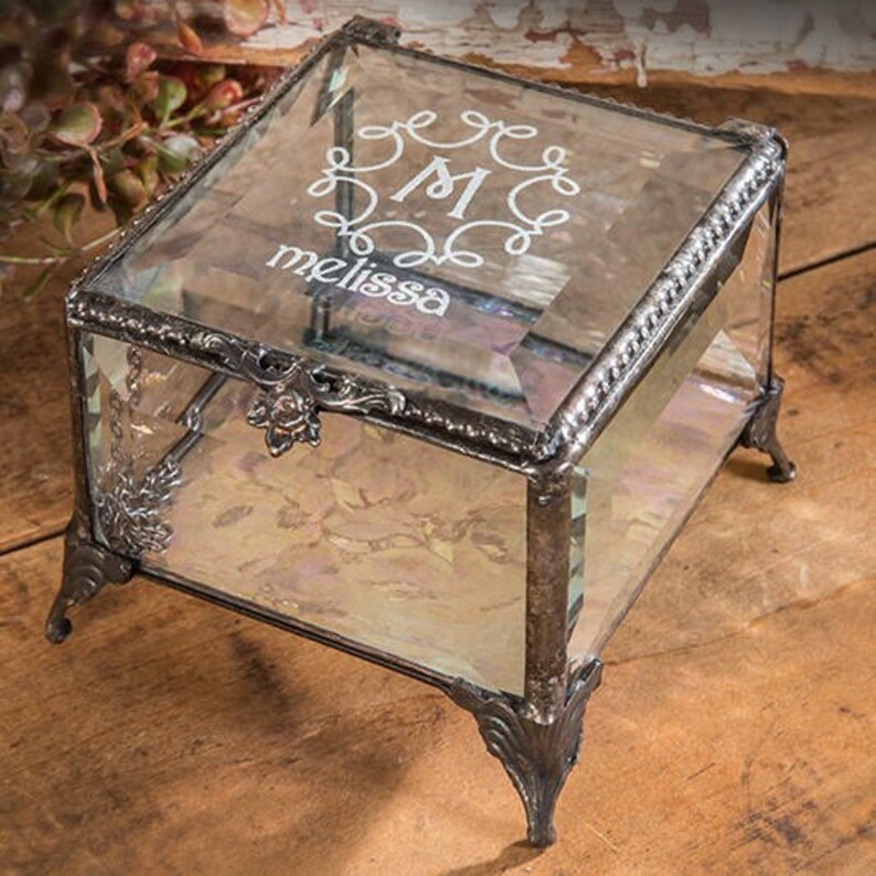 Personalized Gift Glass Jewelry Box Engraved Keepsake Monogrammed Gift for Bridesmaid Mother/'s Day Graduation Birthday Wedding Box326EB214-2