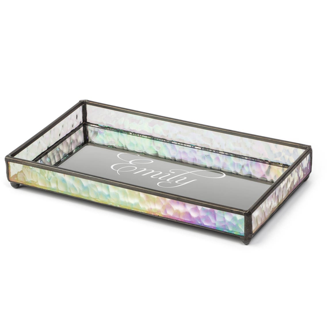 Personalized Glass Vanity Tray With Iridescent Stained Glass Etsy