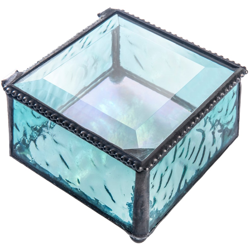 Glass Box Turquoise Blue Jewelry Box Decorative Keepsake Gift Etsy