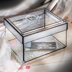 Jajamy Glass Wedding Card Box with Slot, Large Clear Card Box Gold Brass Gift