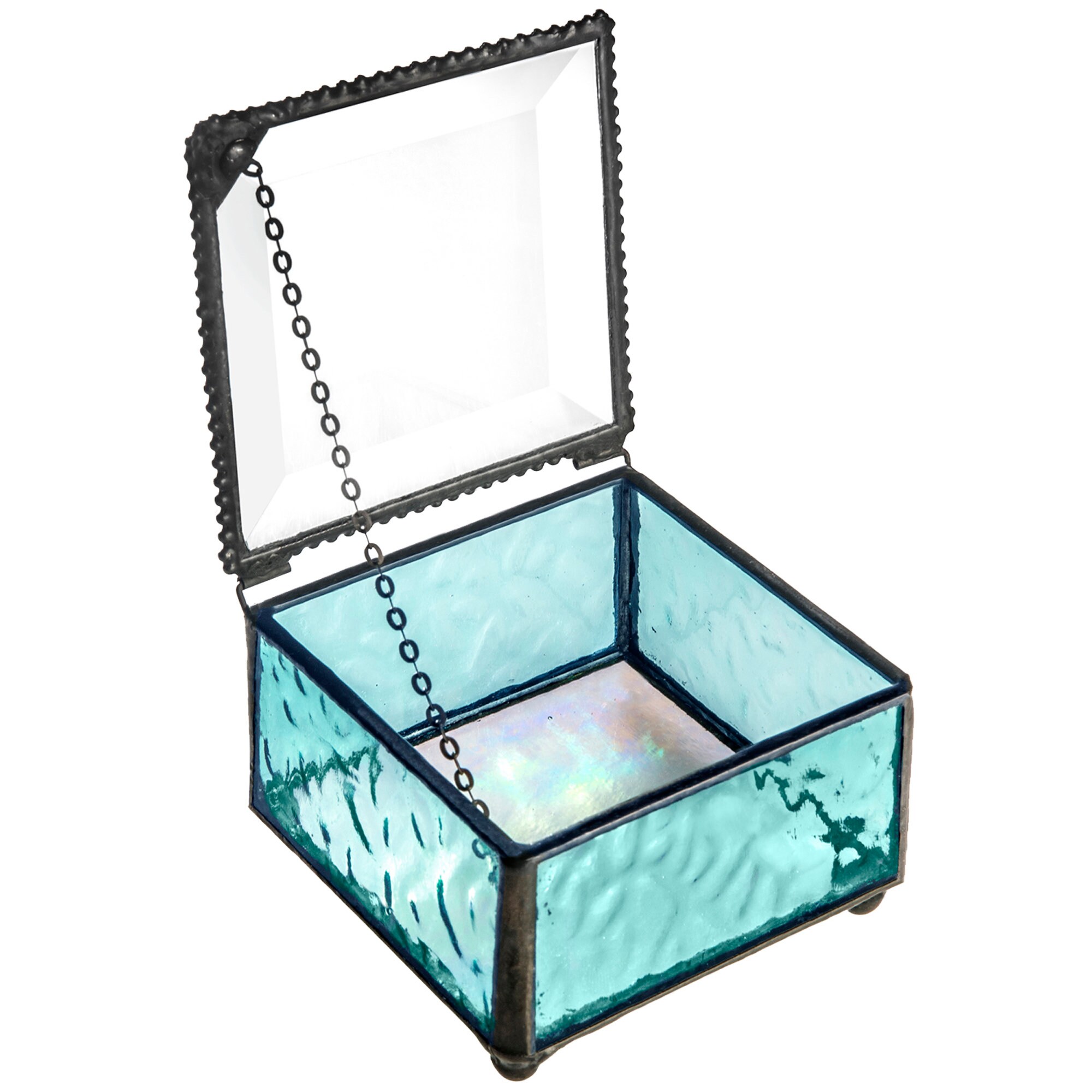 Glass Box Turquoise Blue Jewelry Box Decorative Keepsake Gift Etsy