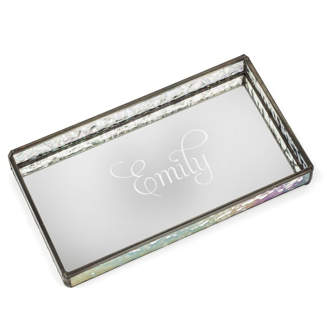 Personalized Glass Vanity Tray With Iridescent Stained Glass Etsy