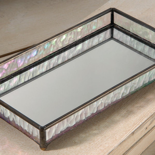 Small Glass Tray Mirrored Vanity Organizer Jewelry Display Perfume Makeup Storage Bedroom Bathroom Dresser Home Decor Candle Tray Tra101