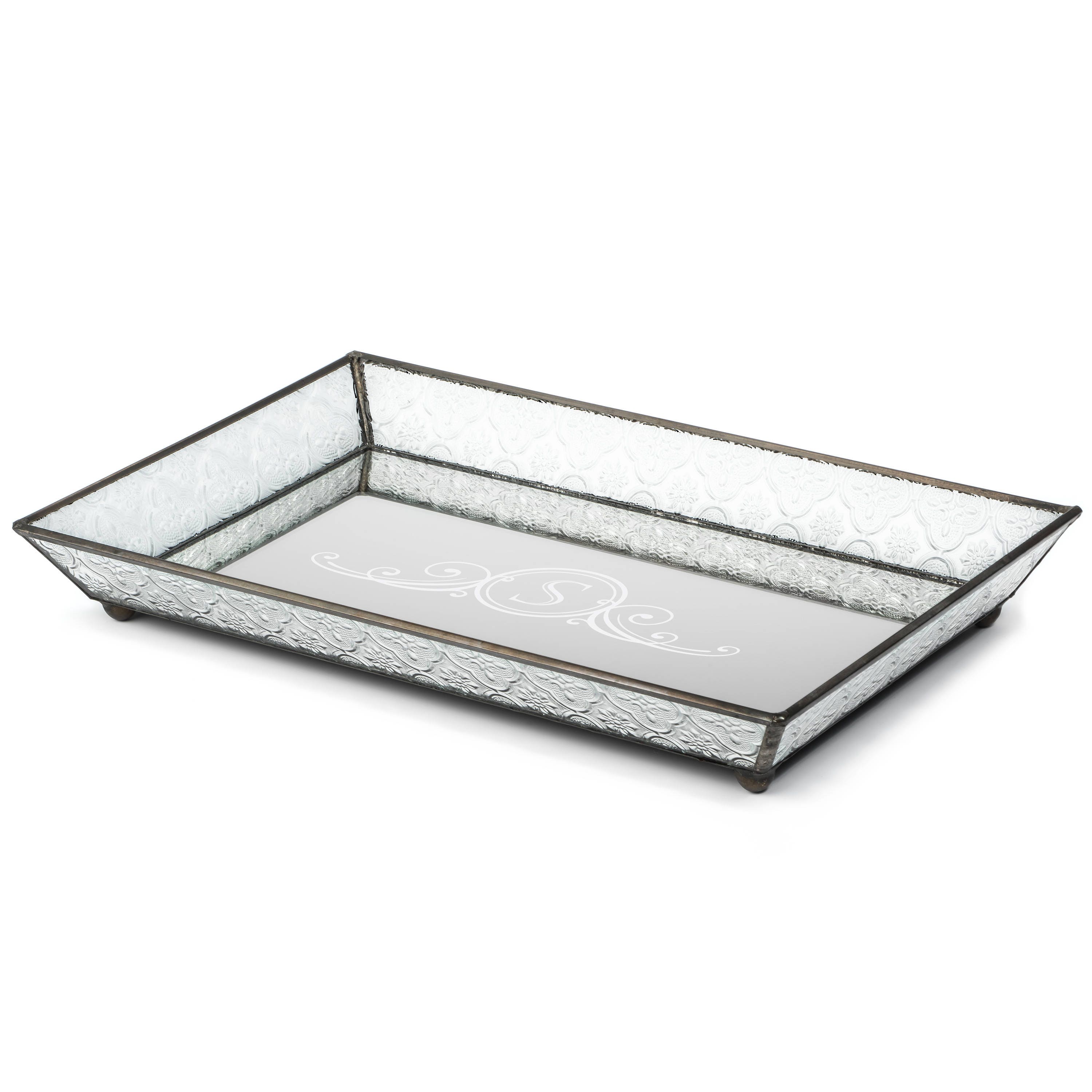 Personalized Glass Vanity Tray Vintage Glass Slanted Sides Etsy