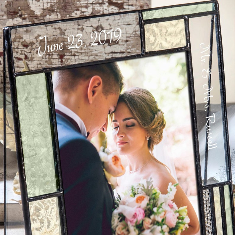 Wedding Picture Frame Personalized Gift Newly Married Couple Engagement Mr & Mrs Bridal Shower 4x6 or 5x7 Vertical Photo Pic 430 EP619 image 4