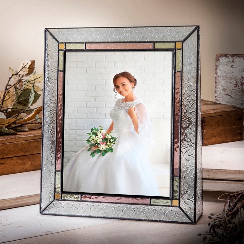 8x10 Picture Frame Vertical Stained Glass Picture Frame Keepsake Photo Frame Vintage Home Decor Colorful Wedding Frame Gift Pic 137-81V
