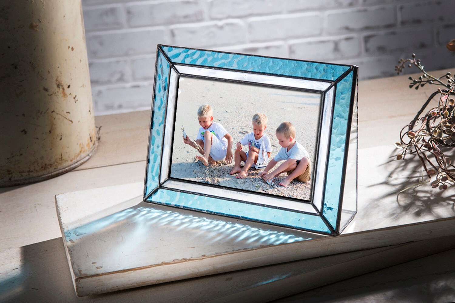Blue Glass Picture Frame Table Top 4x6 Horizontal Photo Frame Etsy