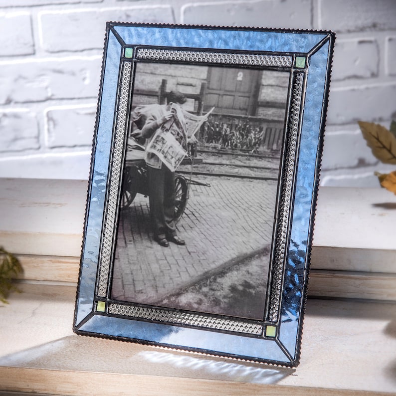 Blue Picture Frame 5x7, 4x6 Tabletop Photo Frame Antique Stained Glass Gift for Mom Girl Woman Wedding Frame J Devlin Pic 418 Series image 6