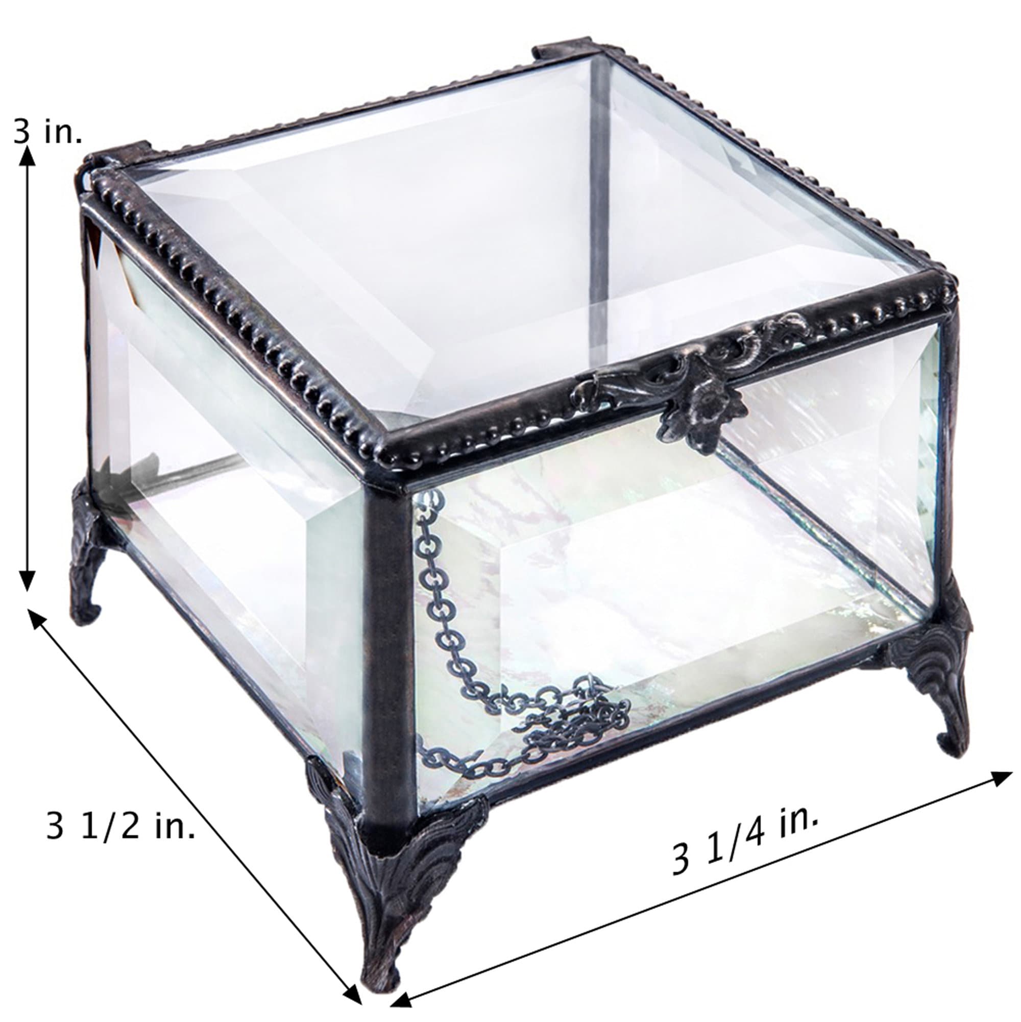 Caja de cristal transparente retro para decoración del hogar, caja de  exhibición de vidrio biselado, 3.75 x 3.75 x 3 pulgadas