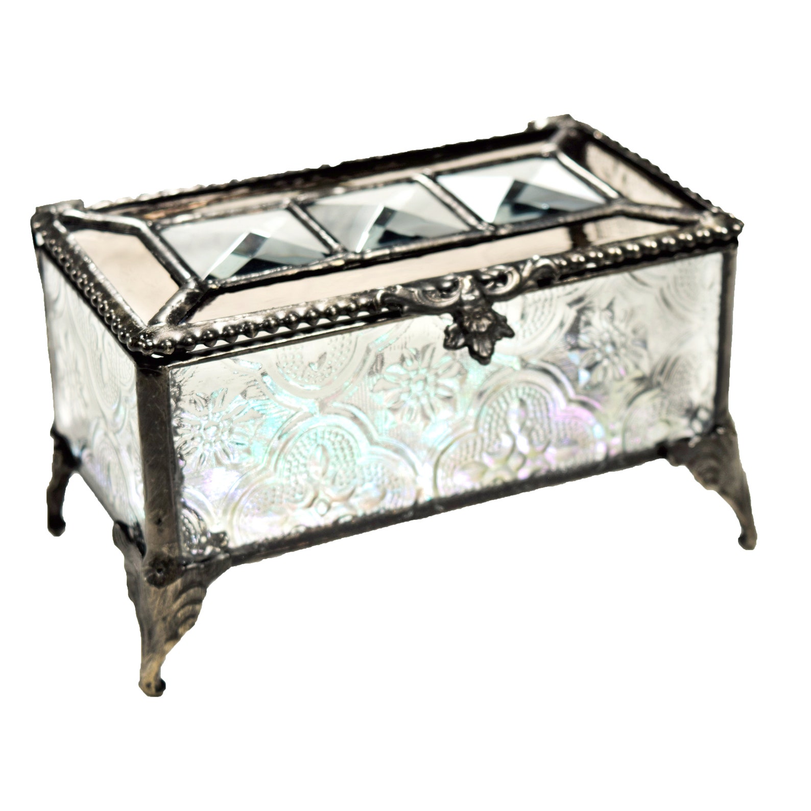 Vintage Glass Box Jewelry Display Decorative Keepsake Vanity Etsy