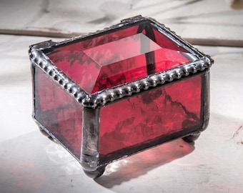 Small Glass Box Ring Red Jewelry Box Engagement Ring Bearer Gift Wedding Ceremony Proposal Stained Glass Trinket Box 325-4