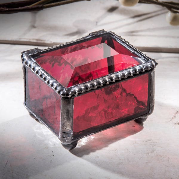 Small Glass Box Ring Red Jewelry Box Engagement Ring Bearer Gift Wedding Ceremony Proposal Stained Glass Trinket Box 325-4