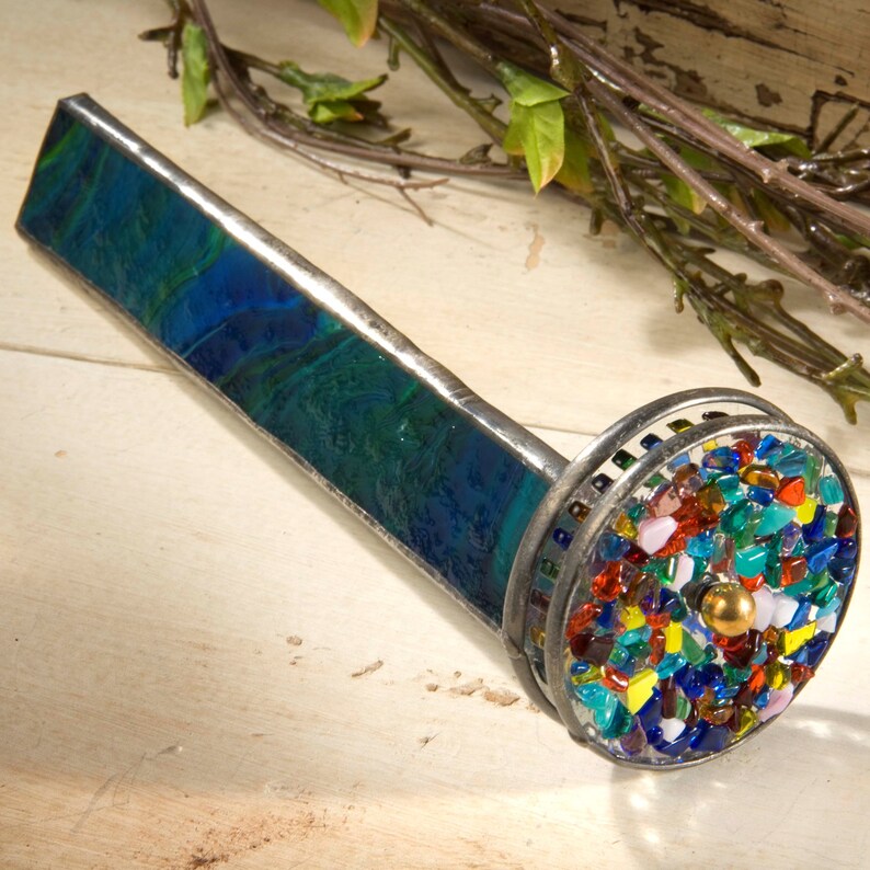 Kaleidoscope Stained Glass Green Blue Opalescent Double Wheel - Etsy