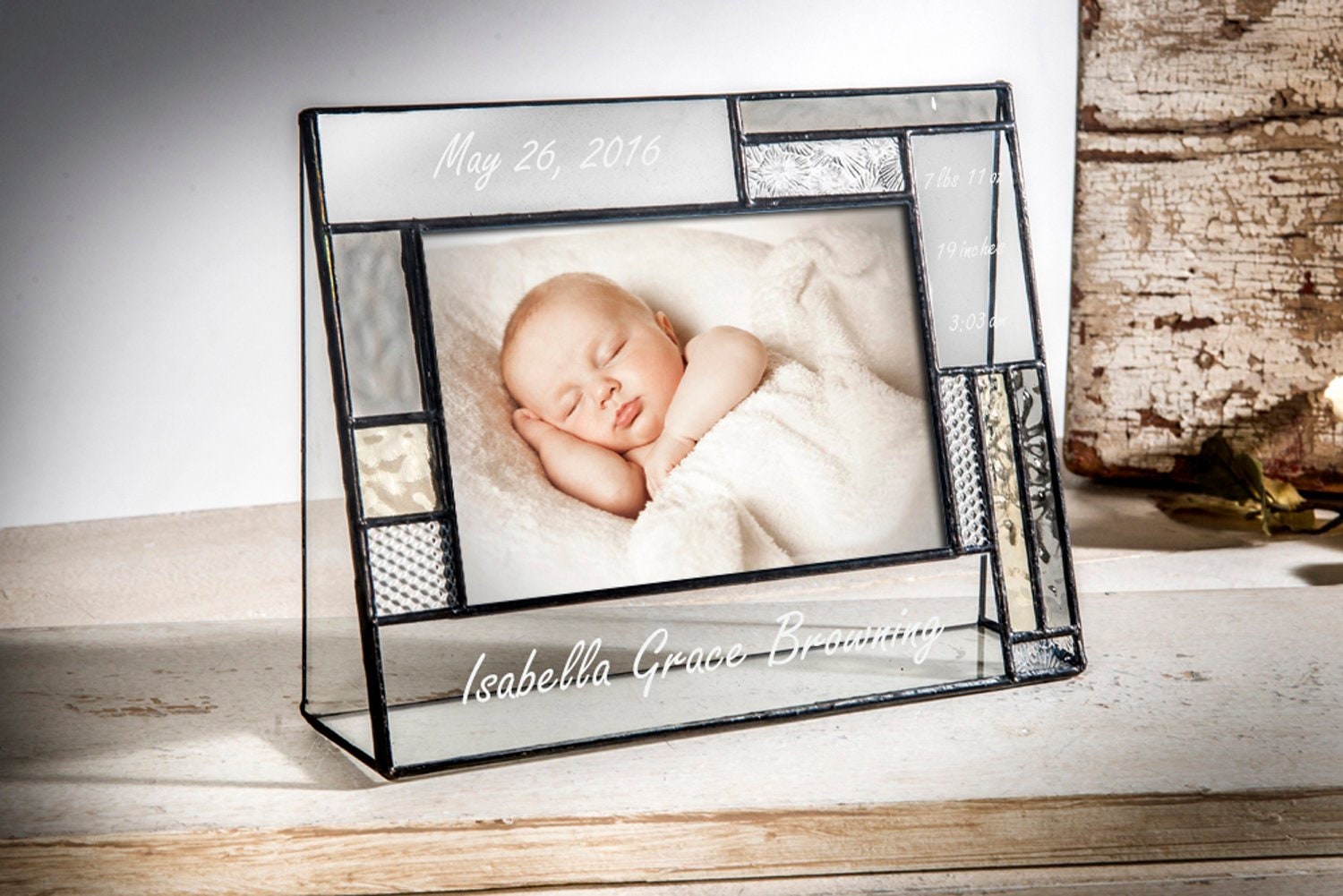 Personalized Baby Picture Frame Engraved Stained Glass Photo Etsy