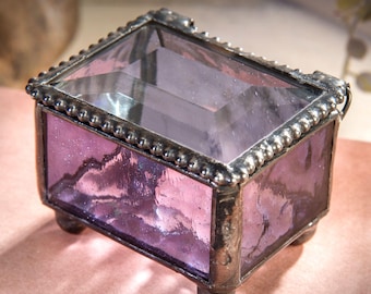 Small Glass Box Ring Purple Jewelry Box Engagement Ring Bearer Gift Wedding Ceremony Proposal Stained Glass Trinket Box J Devlin Box 325-2