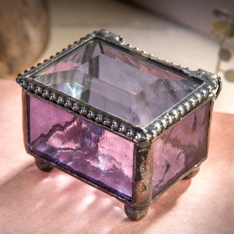 J Devlin Amethyst Engraved Glass Jewelry Box – Personalized Keepsake Trinket Box With Purple Stained Glass, Beveled Top - View #5