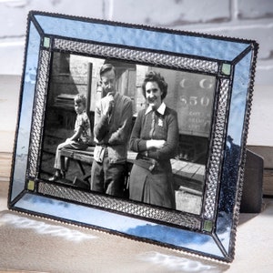 Blue Picture Frame 5x7, 4x6 Tabletop Photo Frame Antique Stained Glass Gift for Mom Girl Woman Wedding Frame J Devlin Pic 418 Series image 5