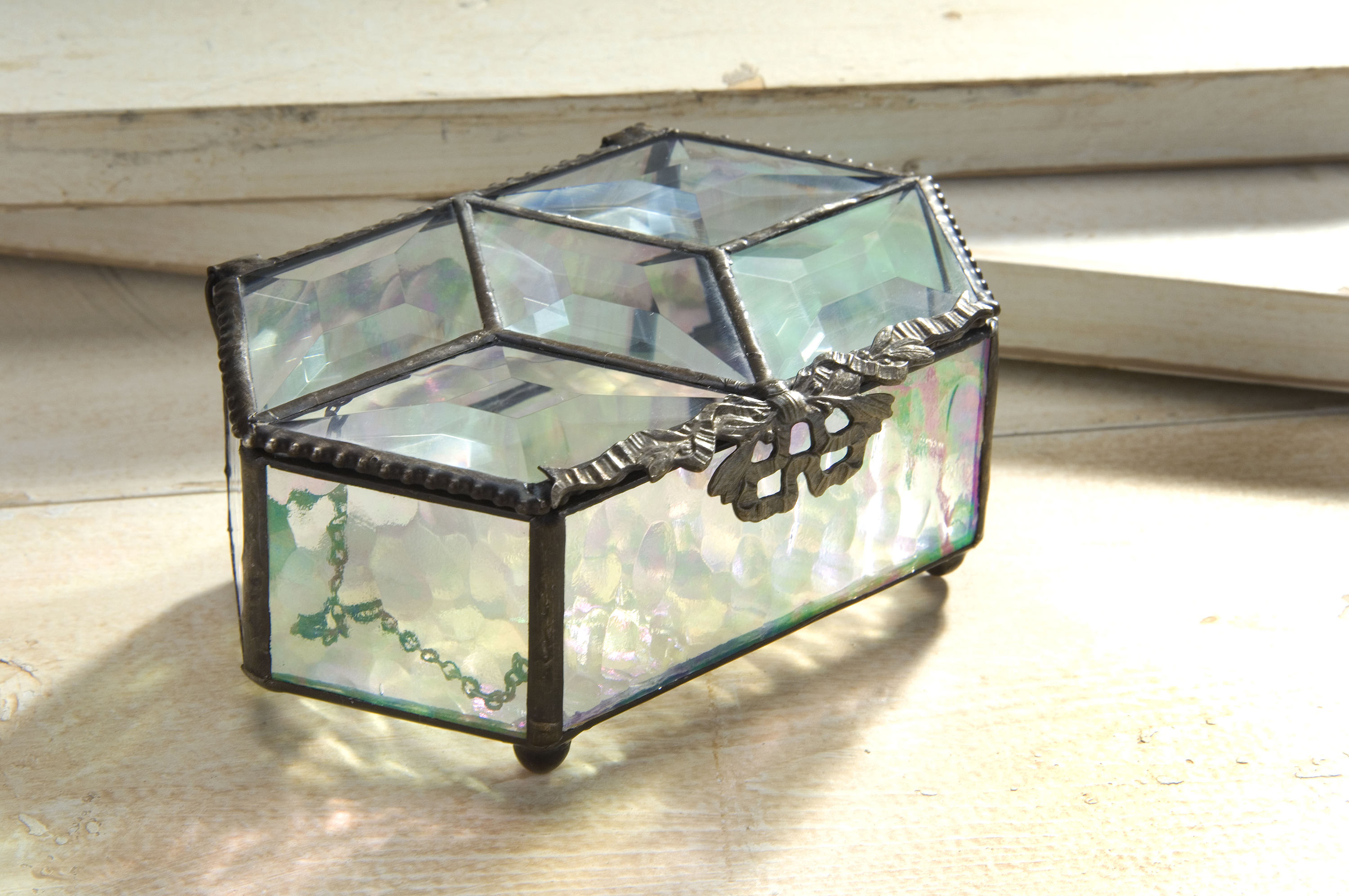 Glass Keepsake Box Vintage Styled Jewelry Storage Chest Clear Etsy