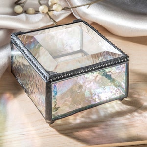 Jewelry Box Glass Box Trinket Vanity Display Keepsake Gift for Her Hinged Lid Antique Iridescent Stained Glass Decorative Box 909