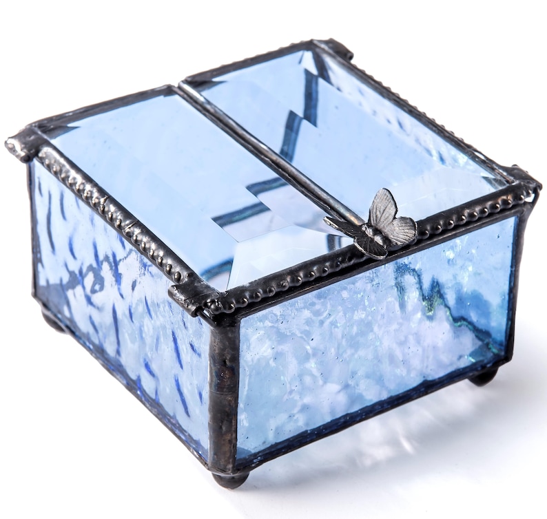 Blue Glass Jewelry Box Butterfly Trinket Box Keepsake Box Gift Etsy