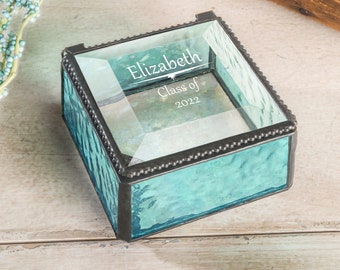 Graduation Gift Custom High School Graduate College Grad Class of 2024 Masters Engraved Glass Box Personalized Jewelry Keepsake Box EB 241