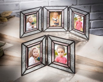 2x3 Multiple Picture Frame Double Hinged Triple Tri-Fold School Photo Frame Stained Glass Gift for Grandparents Pic 172 Series