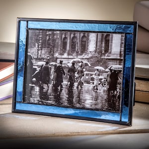 Blue Picture Frame 5x7 or 4x6 Stained Glass Photo Frame Easel Back Tabletop Frame Boy's Room Home Decor Gift for Dad Pic 324 Series image 8