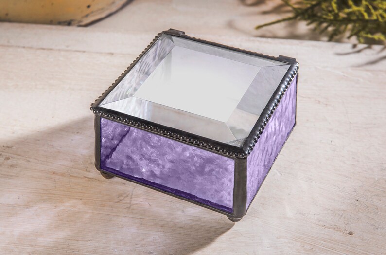 Glass Box Purple Jewelry Box Decorative Keepsake Gift for Her Girl Women Lavender Home Decor Dresser Vanity Trinket Box 899