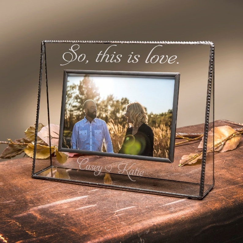 Engagement Picture Frame Personalized Gift Engraved Glass Etsy
