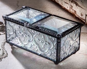 headdress detail crystal trinket box crystal jewelry box crystal chest crystal display vintage crystal box glass jewelry box