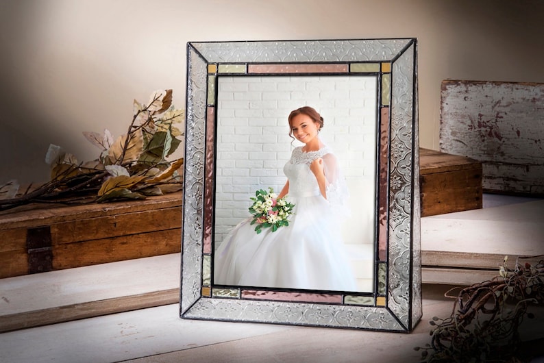 8x10 Picture Frame Vertical Stained Glass Picture Frame Keepsake Photo Frame Vintage Home Decor Colorful Wedding Frame Gift Pic 137-81V