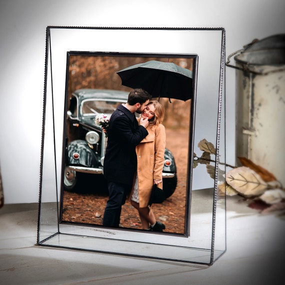 5x7 Blue Picture Frame Family Photo Gifts for Her Baby Women Vintage Stained Glass Home Decor Vertical Horizontal Easel Table Top Pic 418 Series