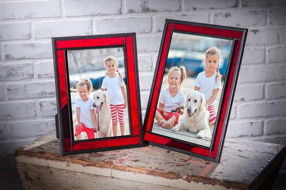 5x7 Blue Picture Frame Family Photo Gifts for Her Baby Women Vintage Stained Glass Home Decor Vertical Horizontal Easel Table Top Pic 418 Series