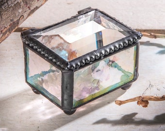 Ring Box Stained Glass Jewelry Box Decorative Keepsake Wedding Engagement Gift Clear Vintage J Devlin Box 522 