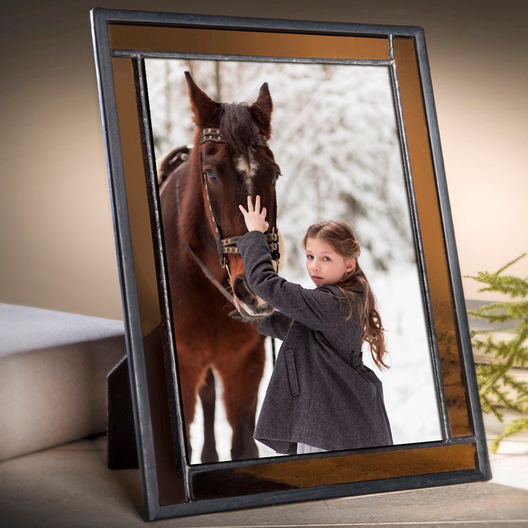 Brown Picture Frames 4x6 5x7 Amber Stained Glass Photo Frame Etsy