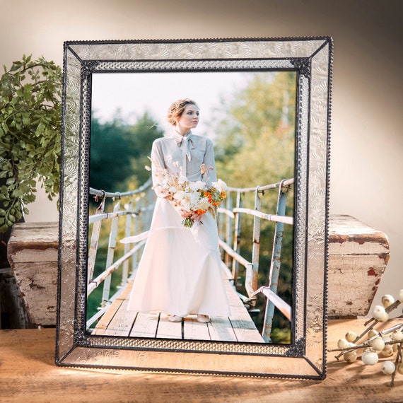 Crystal Glass Picture Frame 5x7, 4x6, 2.5 x 3.5 Photo Tabletop School  Family Graduation Wedding Gift for Parents Grandparents Pic 354 Series