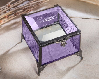 Bridesmaid Gift Personalized Bridal Proposal Wedding Party Attendant Maid of Honor Mother of Bride Flower Girl Glass Jewelry Box EB 237