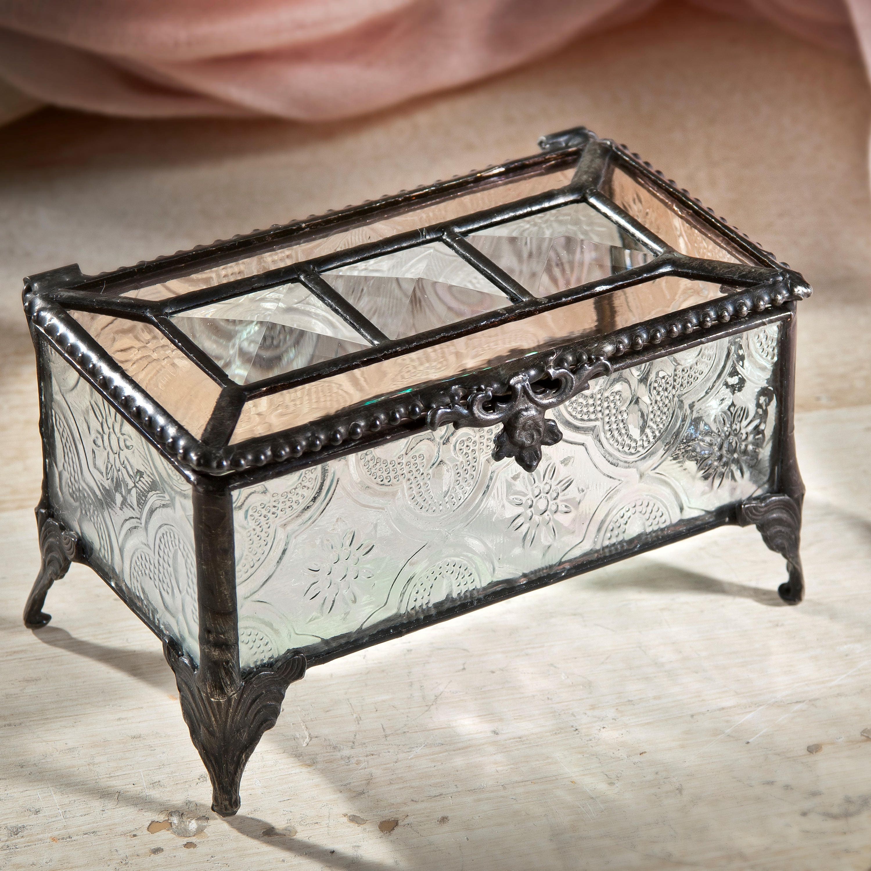 Glass Box Jewelry Display Decorative Keepsake Vanity Decor Ring