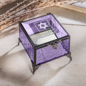 Bat Mitzvah Gift Girl Jewelry Box Personalized Keepsake Engraved Jewish Star of David Stained Glass Religious J Devlin EB 250