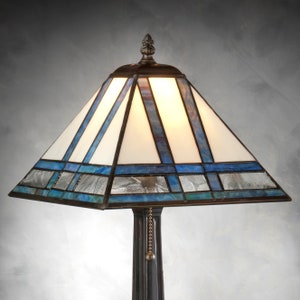 Mission Table Lamp Stained Glass Lamp Craftsman Lodge Cabin Decor Dresser Bedroom Bedside Table Home Office Desk Blue Lam 380 TB