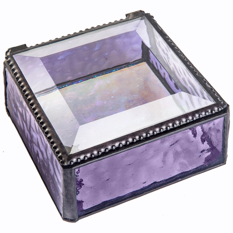 Glass Box Purple Jewelry Box Decorative Keepsake Gift for Her Girl Women Lavender Home Decor Dresser Vanity Trinket Box 899